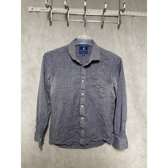 Wool & Prince Shirt Men's M Blue Worsted Wool Button Up Casual Academia Hybrid - Picture 1 of 8